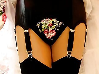 1950s Flower Dress And Black Underwear